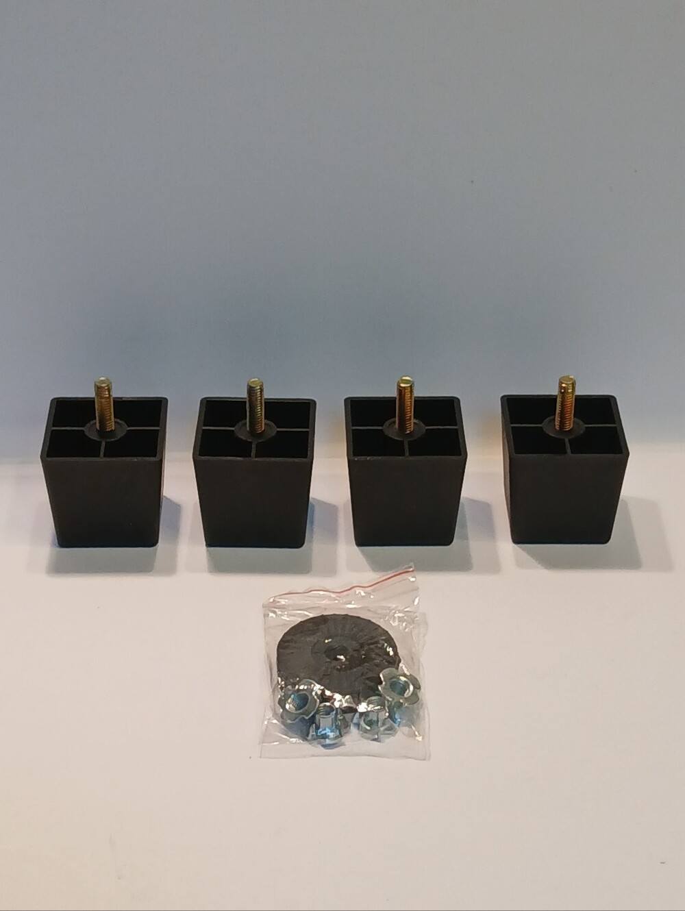 4 Furniture Legs Feet Black Faux Wood Polymer w/Screw Post & Locking Nuts 2"
